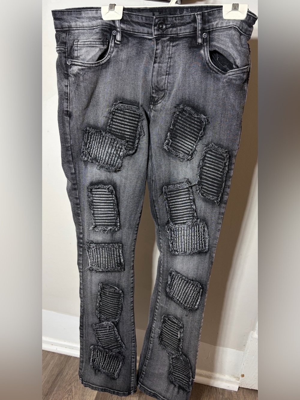 Legendary‎ Status Black Distressed Moto Jeans Patchwork Y2K Streetwear Skinny